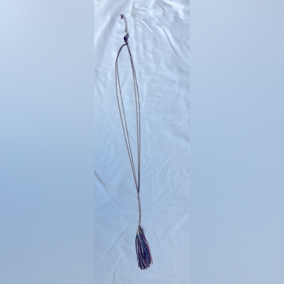 Gold tone long necklace with multi-color tassel - Picture 6 of 8